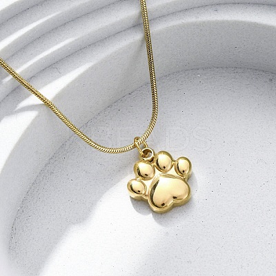 304 Stainless Steel Dog Paw Print Pendant Necklaces for Women NJEW-Z044-13G-1