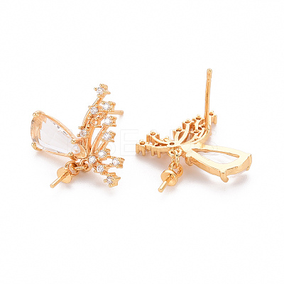 Brass Micro Pave Clear Cubic Zirconia Earring Findings KK-T062-224G-NF-1