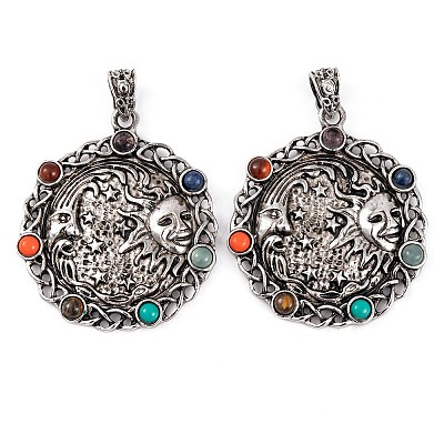 Chakra Natural Tiger Eye & Natural Lapis Lazuli & Natural Carnelian & Synthetic Turquoise & Glass Pendants G-NH0025-01AS-1