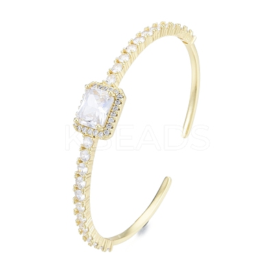Cubic Zirconia Rectangle Open Cuff Bangle BJEW-G651-05G-04-1
