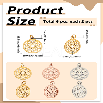 6Pcs 3 Colors PVD Vacuum Plating 304 Stainless Steel Pendants STAS-LP0004-34-1
