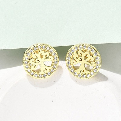 Brass Micro Pave Clear Cubic Zirconia Stud Earrings EJEW-P303-01B-G-1