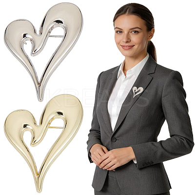 2Pcs 2 Colors Alloy Heart Brooch Pin JEWB-CP0001-61-1