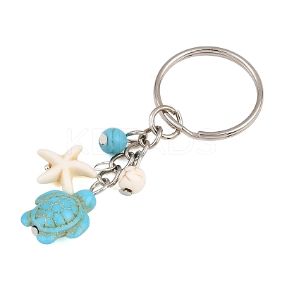20Pcs Turtle with Starfish Synthetic Turquoise Pendant Keychains KEYC-CP0001-47A-1