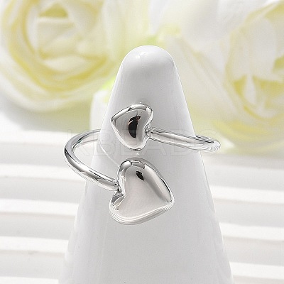 304 Stainless Steel Heart Cuff Rings for Women RJEW-A063-01D-P-1
