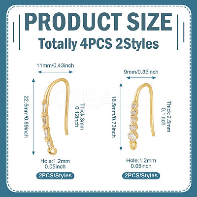 4Pcs 2 Styles Brass Micro Pave Clear Cubic Zirconia Earring Hooks KK-TA0003-30-1