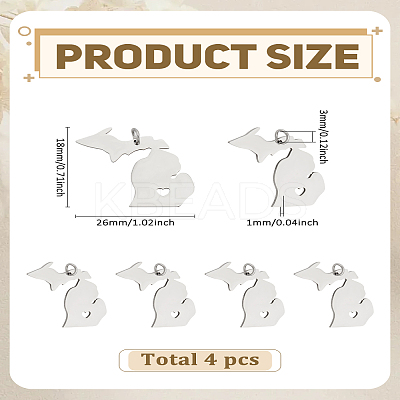4Pcs 201 Stainless Steel Pendants STAS-LP0004-43-1