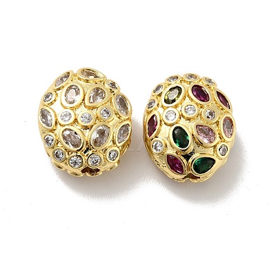Oval Brass Micro Pave Cubic Zirconia Beads KK-G419-16G-1