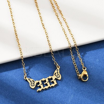 201 Stainless Steel Number 333 with Butterfly Wings Pendant Necklaces LS-NJEW-P332-01A-G-1