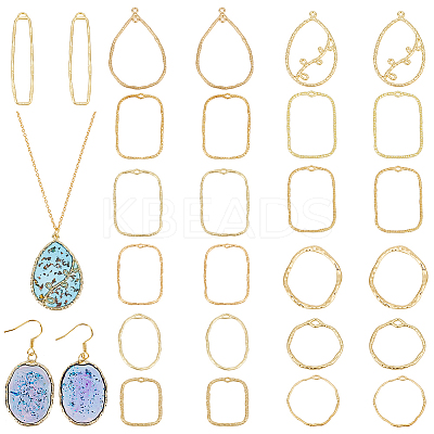 26Pcs 13 Styles Brass & Alloy Open Back Bezel Pendants and Links FIND-OC0003-52-1