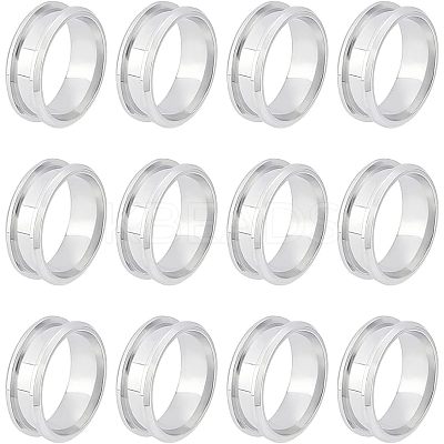 12Pcs Stainless Steel Grooved Finger Ring Settings STAS-UN0038-94B-1