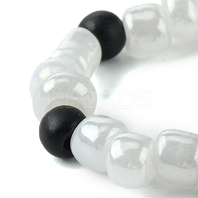 Round Synthetic Turquoise with Glass Seeded Beaded Stretch Rings for Women RJEW-JR00707-02-1