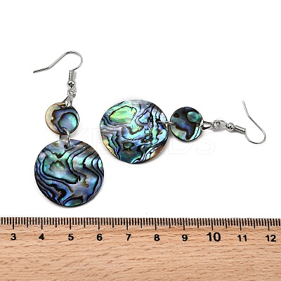 Brass Natural Paua Shell Flat Round Dangle Earrings EJEW-S278-01P-1