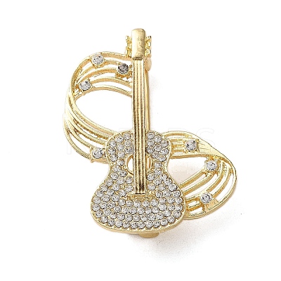 Guitar & Musical Note Crystal Rhinestone Brooch JEWB-G040-05G-1