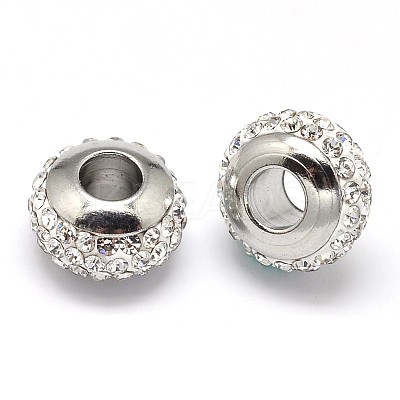 Rondelle 304 Stainless Steel Polymer Clay Rhinestone European Beads GPDL-P003-04-1
