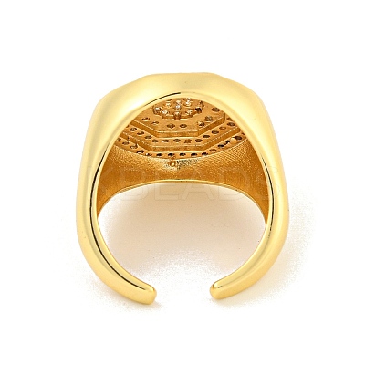 Rack Plating Octagon Brass Micro Pave Clear Cubic Zirconia Cuff Finger Rings RJEW-C103-04G-1