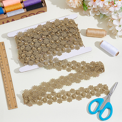 4Yards Polyester & ABS Plastic Imitation Pearl Lace Ribbon OCOR-GA0002-36-1