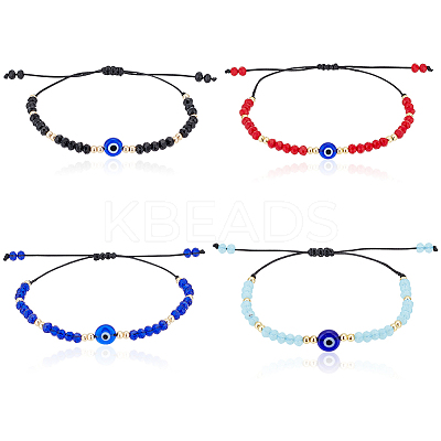 4Pcs 4 Colors Glass & Plastic Evil Eye Braided Bead Bracelets Set BJEW-AN0001-27-1