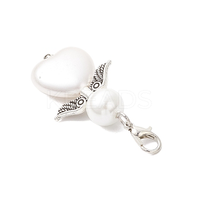 50Pcs ABS Plastic Imitation Pearl & Glass Pearl Heart Angel Pendant Decorations HJEW-JM03498-02-1