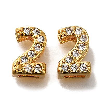 Rack Plating Number Brass Micro Pave Clear Cubic Zirconia Silde Charms KK-A231-13C-1