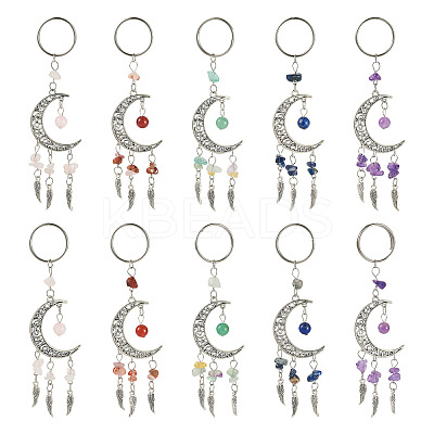 10Pcs Alloy Natural Mixed Stone Keychains KEYC-TAC00056-1