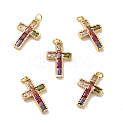 Cross Brass Micro Pave Colorful Cubic Zirconia Pendants KK-G419-29G-1