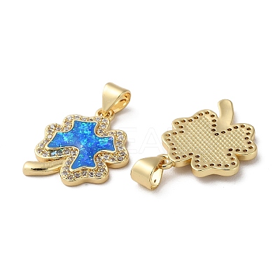 Brass Micro Pave Blue Cubic Zirconia Pendants KK-D057-03G-1