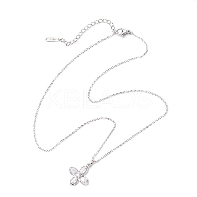 Flower Brass Pave Clear Cubic Zirconia Pendant Necklaces NJEW-JN05287-1