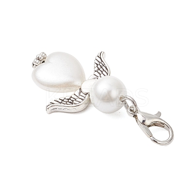 Heart Angel Glass Pearl & ABS Plastic Imitation Pearl Pendant Decorations HJEW-JM03565-02-1