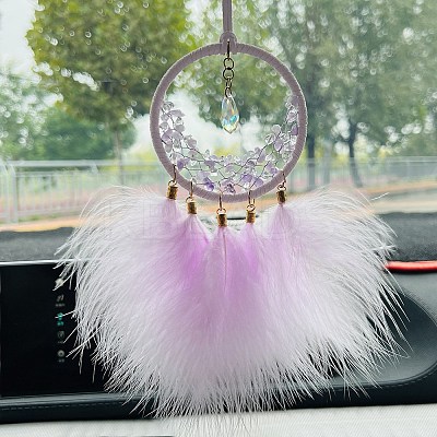Iron Ring Woven Net/Web with Feather Car Hanging Decoration PW-WG64702-03-1