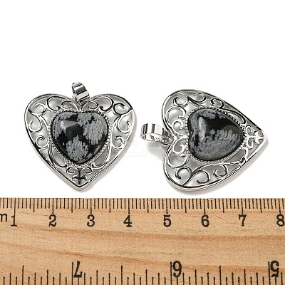 Natural Snowflake Obsidian Peach Love Heart Pendants G-G158-01G-1