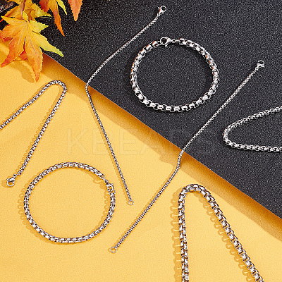 10Pcs 5 Styles 304 Stainless Steel Box Chain Bracelets BJEW-UN0001-18-1