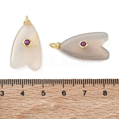 Brass & Natural Grey Agate & Cubic Zirconia Pendants GG-CBAD360-20G-09-1