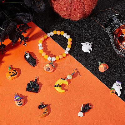 20Pcs 10 Styles Halloween Opaque Resin Pendants RESI-SC0002-49-1