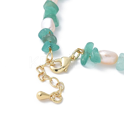 Brass Bicone & Natural Pearl & Green Aventurine Chip Beaded Bracelet Making KK-F892-21G-1
