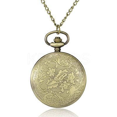 Flat Round Alloy Quartz Pocket Watches WACH-N039-07AB-1