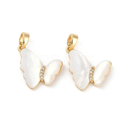 Natural White Shell Butterfly Pendants KK-U043-25G-1