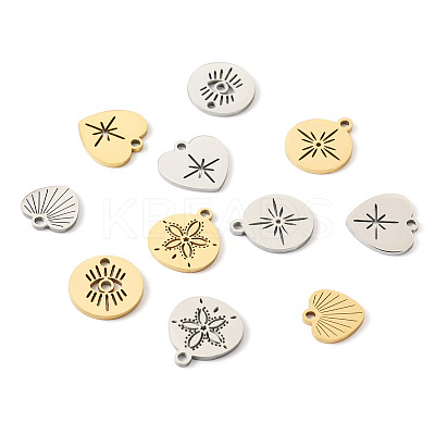 20Pcs 10 Style 304 Stainless Steel Pendants STAS-PJ0001-42-1