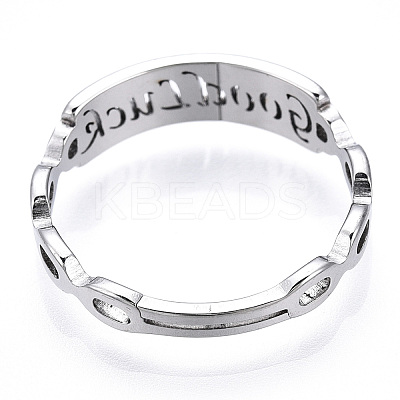 Non-Tarnish 304 Stainless Steel Word Good Luck Adjustable Ring for Women RJEW-T027-13P-1