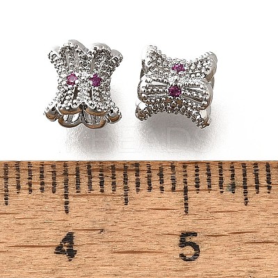 Brass Micro Pave Magenta Cubic Zirconia Beads KK-M318-24P-01-1