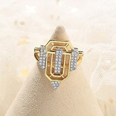 Brass Micro Pave Clear Cubic Zirconia Open Cuff Rings for Women Men KK-B124-12GP-1