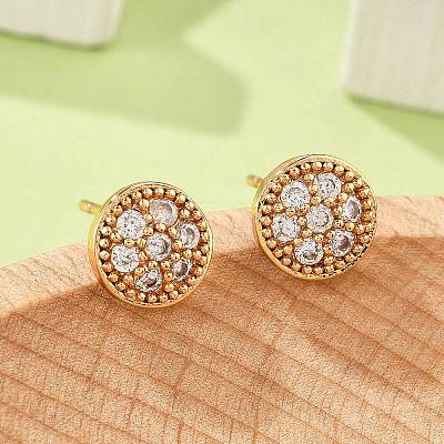 Brass Micro Pave Clear Cubic Zirconia Stud Earrings for Women EJEW-G428-25G-02-1