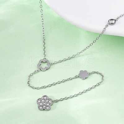 304 Stainless Steel Crystal Rhinestone Flower Y Necklaces NJEW-R026-18P-1