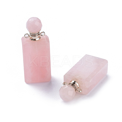 Faceted Natural Rose Quartz Openable Perfume Bottle Pendants G-P435-C-03P-1