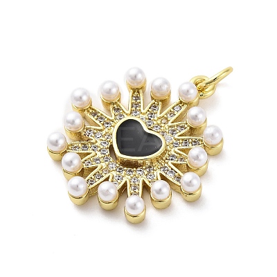 Brass Micro Pave Cubic Zirconia Enamel ABS Imitation Pearl Pendants KK-D325-22G-01-1