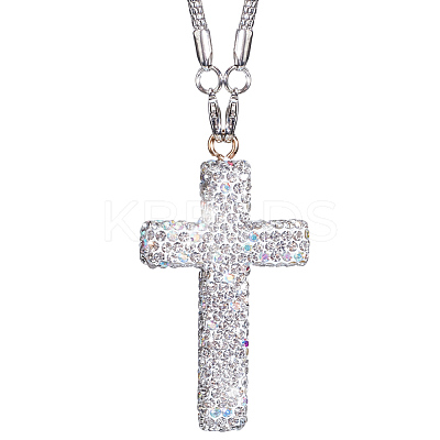 Polymer Clay Rhinestone Cross Pendant Alloy Chain Necklaces NJEW-CN0001-16B-1