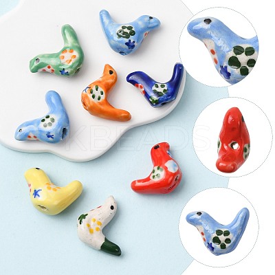 8Pcs 7 Colors Handmade Printed Porcelain Beads PORC-FS0001-39-1