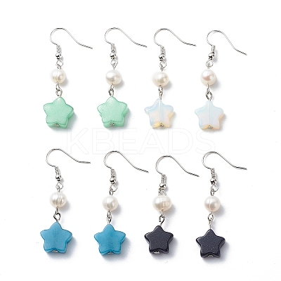 Natural & Synthetic Gemstone Star Dangle Earring for Women EJEW-JE05063-1