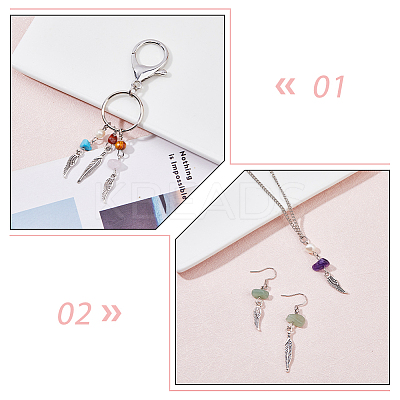 8 Sets 4 Styles Natural Mixed Gemstone Chip Pendants with Wood Beads FIND-FH0009-13-1