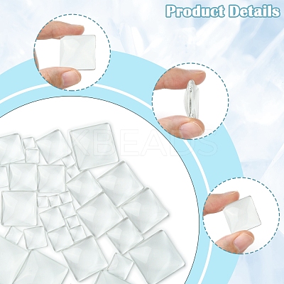 48Pcs 6 Styles Transparent Square Glass Cabochons GGLA-FS0001-06-1